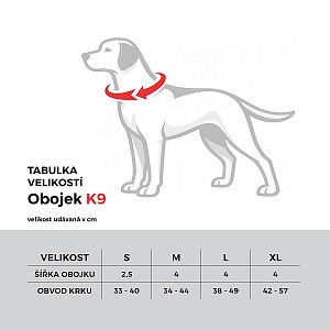 Velikostní tabulka pro obojek K9 Dogtrace